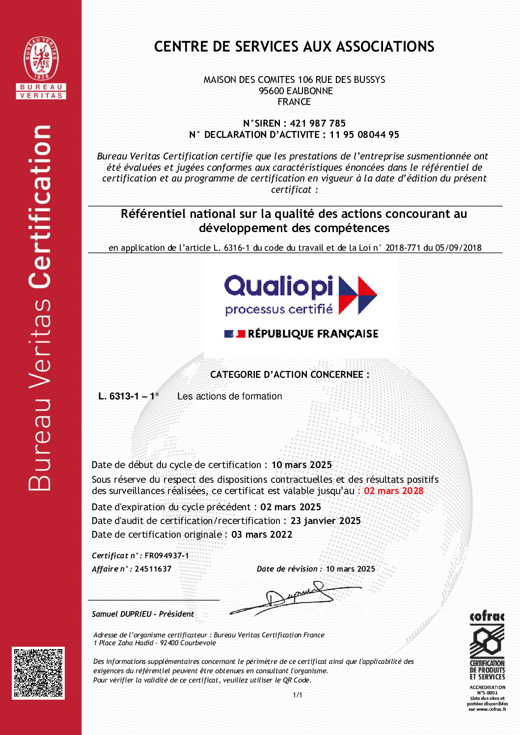 24511637 – CENTRE DE SERVICES AUX – Qualiopi